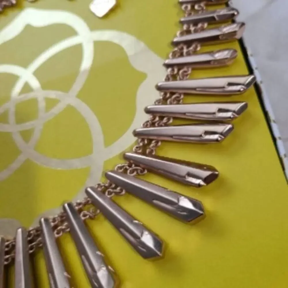 Kendra Scott Jill Gold Sunburst Spike Statement Fringe‎ Necklace Rose Gold Tone - Picture 7 of 16